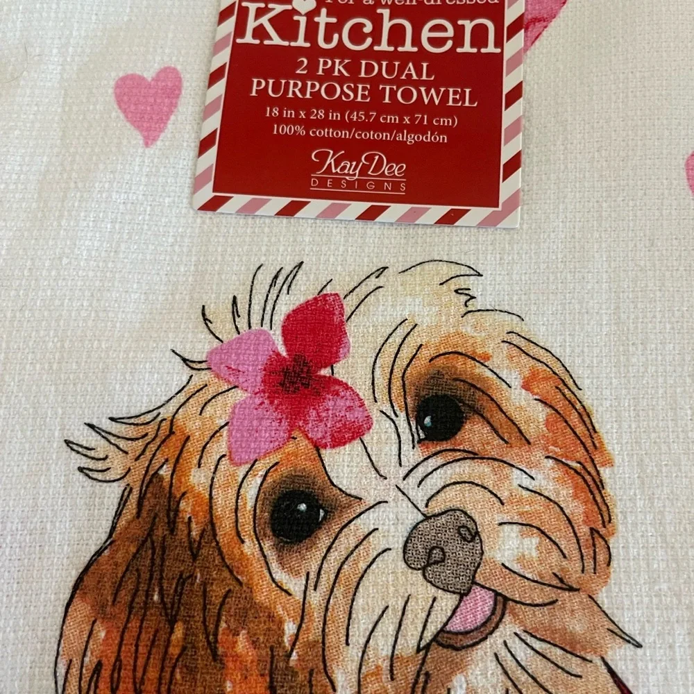 Cute Dog Kitchen Towel with Hearts